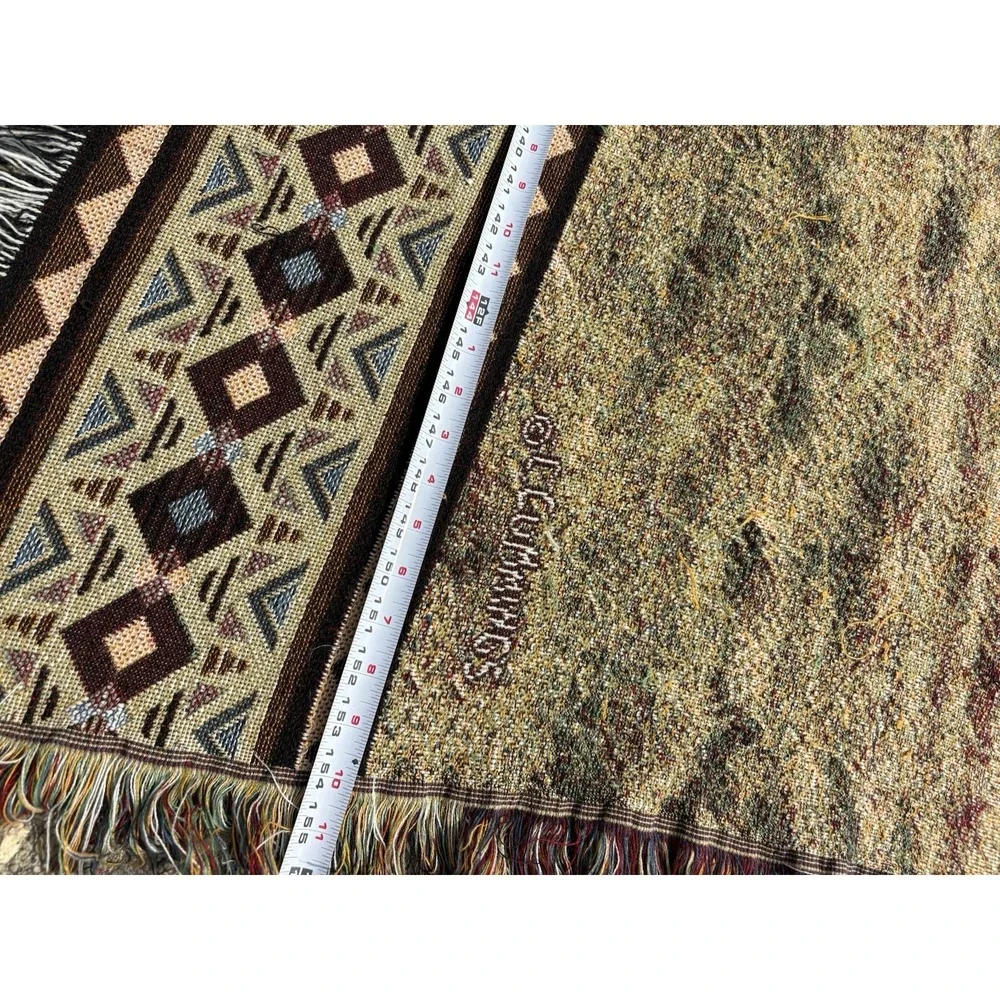 Vintage 90s C. Cummings Horses Fringe Throw Tapestry Blanket 13 FEET X 64 Inches